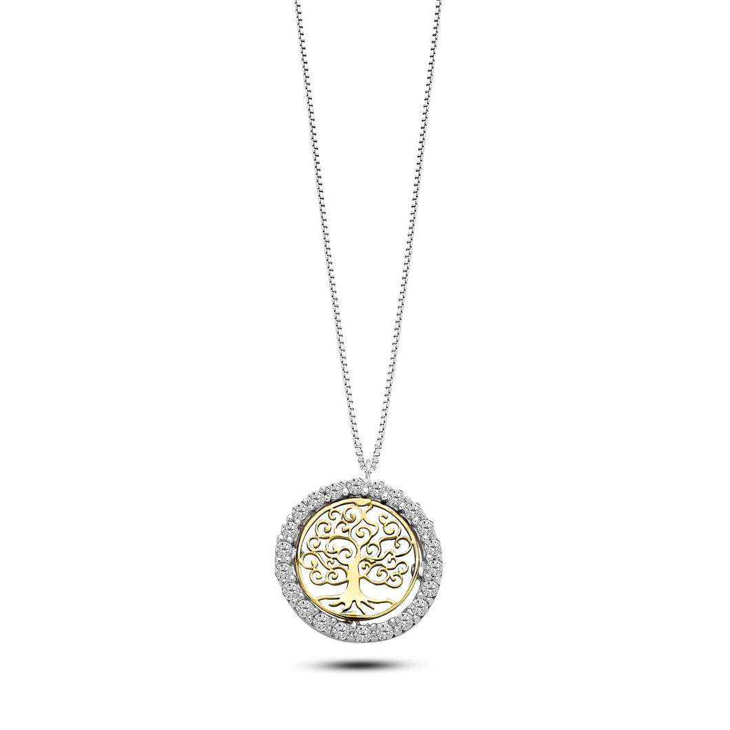 AGZ 320 Collana da Donna Ambrosia Gioielli con Albero della Vita in Oro 18kt e Zirconi