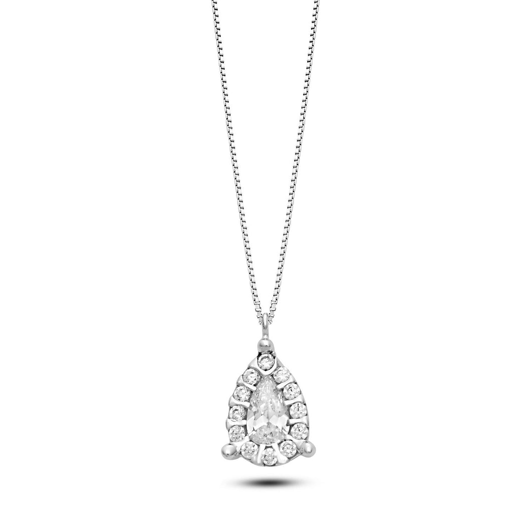 AGZ 336 Collana da Donna Ambrosia Gioielli in Oro Bianco 18kt Contorno a Goccia di Zirconi
