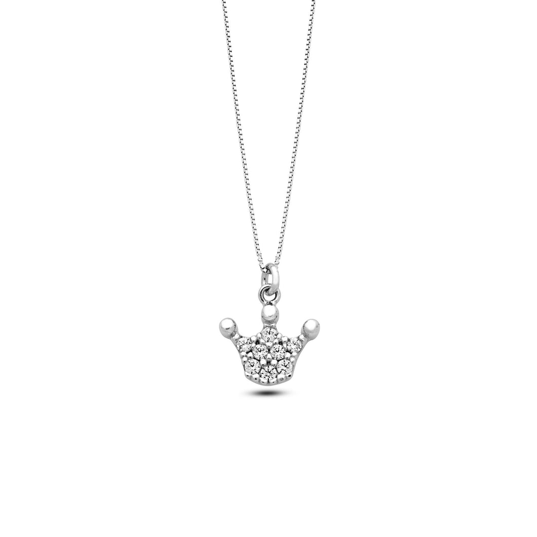 AGZ 347 Collana da Donna Ambrosia Gioielli a forma di Corona in Oro Bianco 18kt e Zirconi