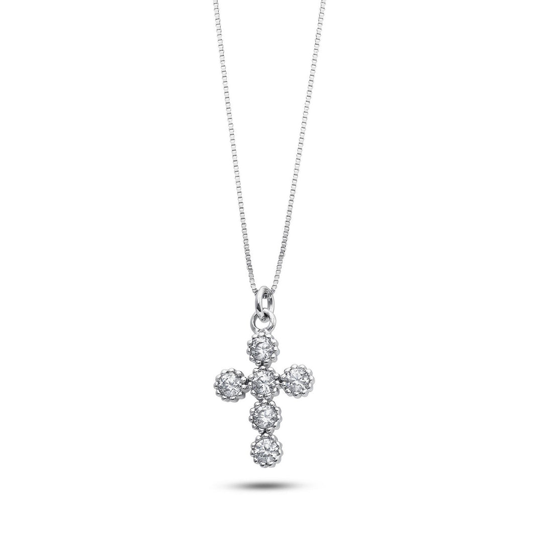 AGZ 362 Collana da Donna Ambrosia Gioielli con Croce Media in Oro Bianco 18kt e Zirconi