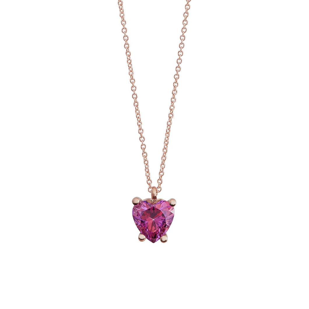 AGZ 384 Collana da Donna Ambrosia Gioielli in Oro Rosa 18kt e Zircone Rosa a forma di Cuore