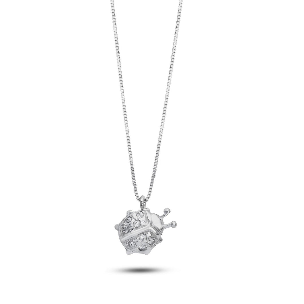 AGZ 386 Collana da Donna Ambrosia Gioielli a forma di Coccinella in Oro Bianco 18kt e Zirconi Bianchi