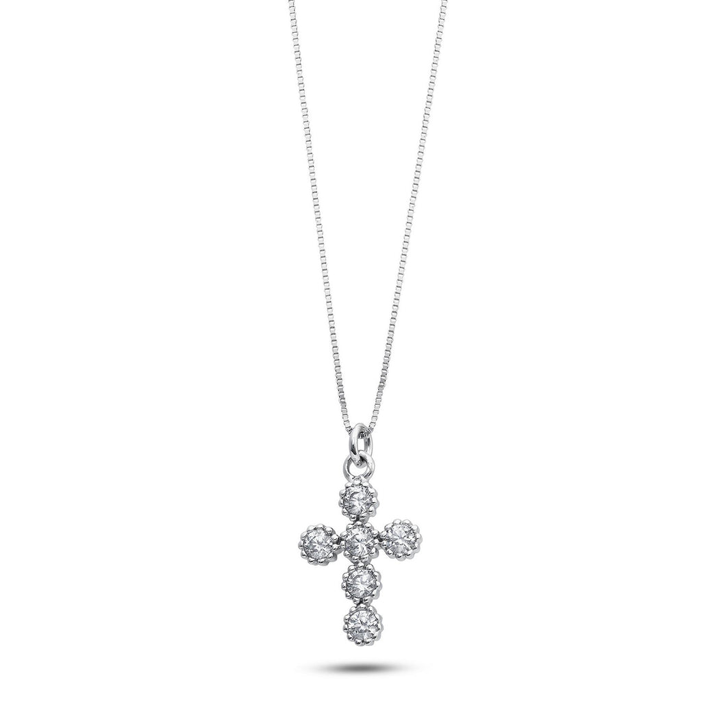 AGZ 396 Collana da Donna Ambrosia Gioielli con Croce Piccola in Oro Bianco 18kt e Zirconi