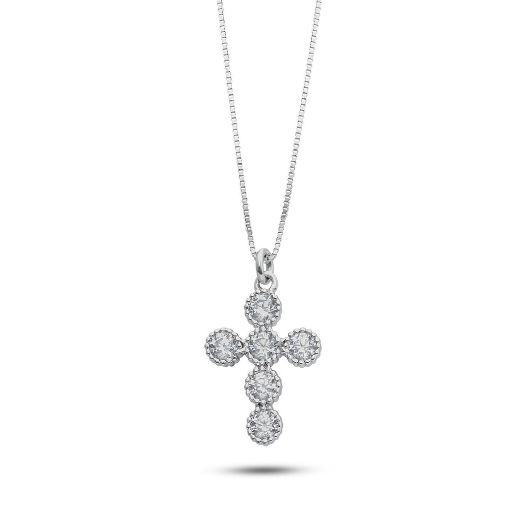 AGZ 397 Collana da Donna Ambrosia Gioielli con Croce Grande in Oro Bianco 18kt e Zirconi