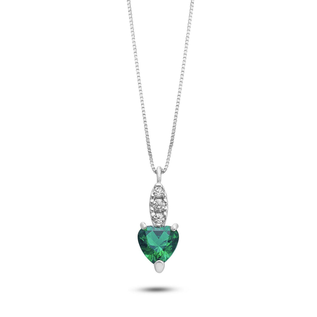 AGZ 405 Collana da Donna Ambrosia Gioielli in Oro Bianco 18kt Zirconi Bianchi e verde a forma di Cuore