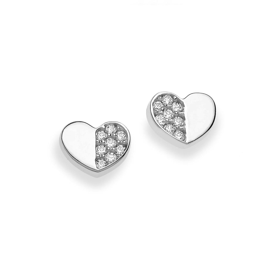 AOZ 229 Orecchini da Donna Ambrosia Gioielli a forma di Cuore in Oro Bianco 18kt e Zirconi