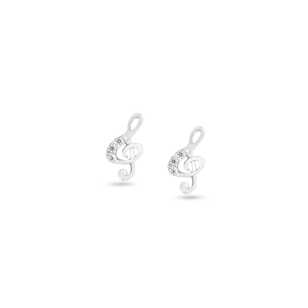AOZ 368 Orecchini da Donna Ambrosia Gioielli a forma di Chiave di Violino in Oro 18kt e Zirconi Bianchi