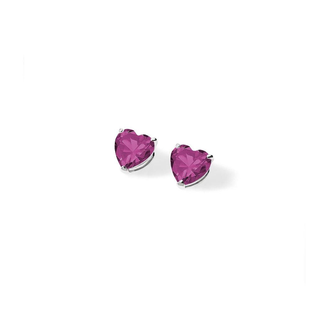AOZ 463 Orecchini Donna Ambrosia Gioielli con Zirconi Rossi a forma di Cuore in Oro Bianco 18kt