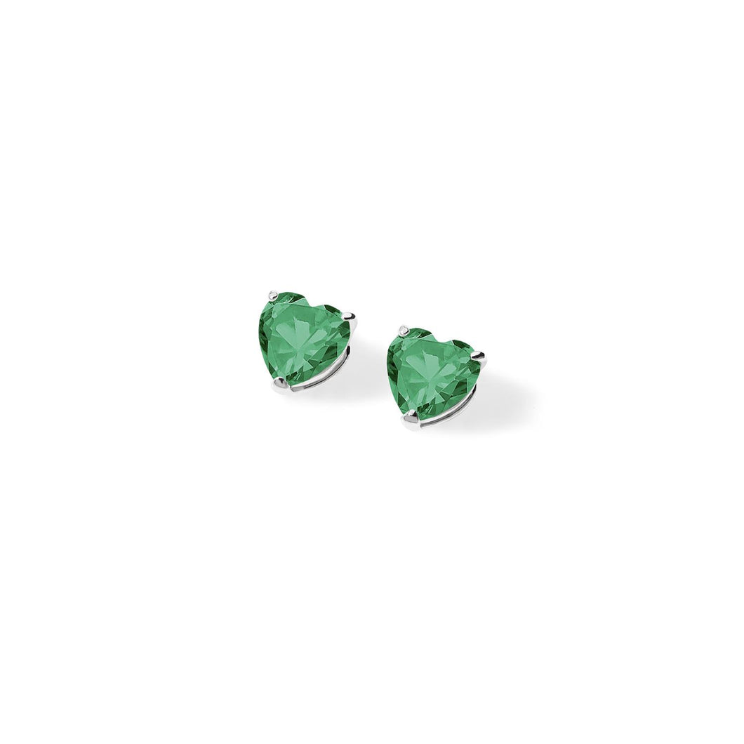 AOZ 465 Orecchini Donna Ambrosia Gioielli con Zirconi Verdi a forma di Cuore in Oro Bianco 18kt