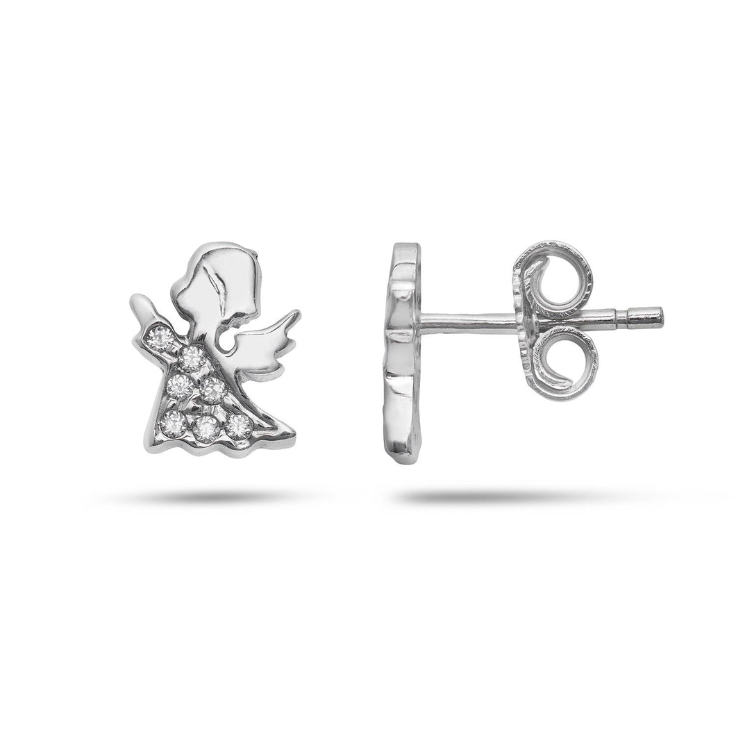 AOZ 518 Orecchini da Donna Ambrosia Gioielli a forma di Angelo in Oro Bianco 18kt e Zirconi