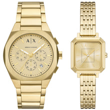 Carica l'immagine nel visualizzatore di Gallery, ARMANI EXCHANGE AX7171SET Set regalo coppia di orologi Sync Chronograph in acciaio pvd oro
