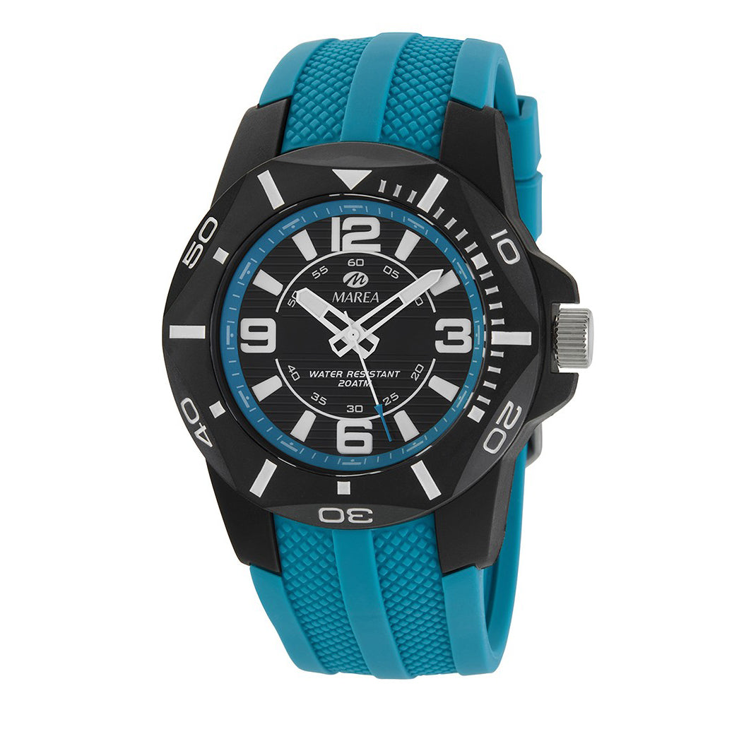 Orologio sportivo da uomo in silicone e plastica colore nero e turchese di marea watches