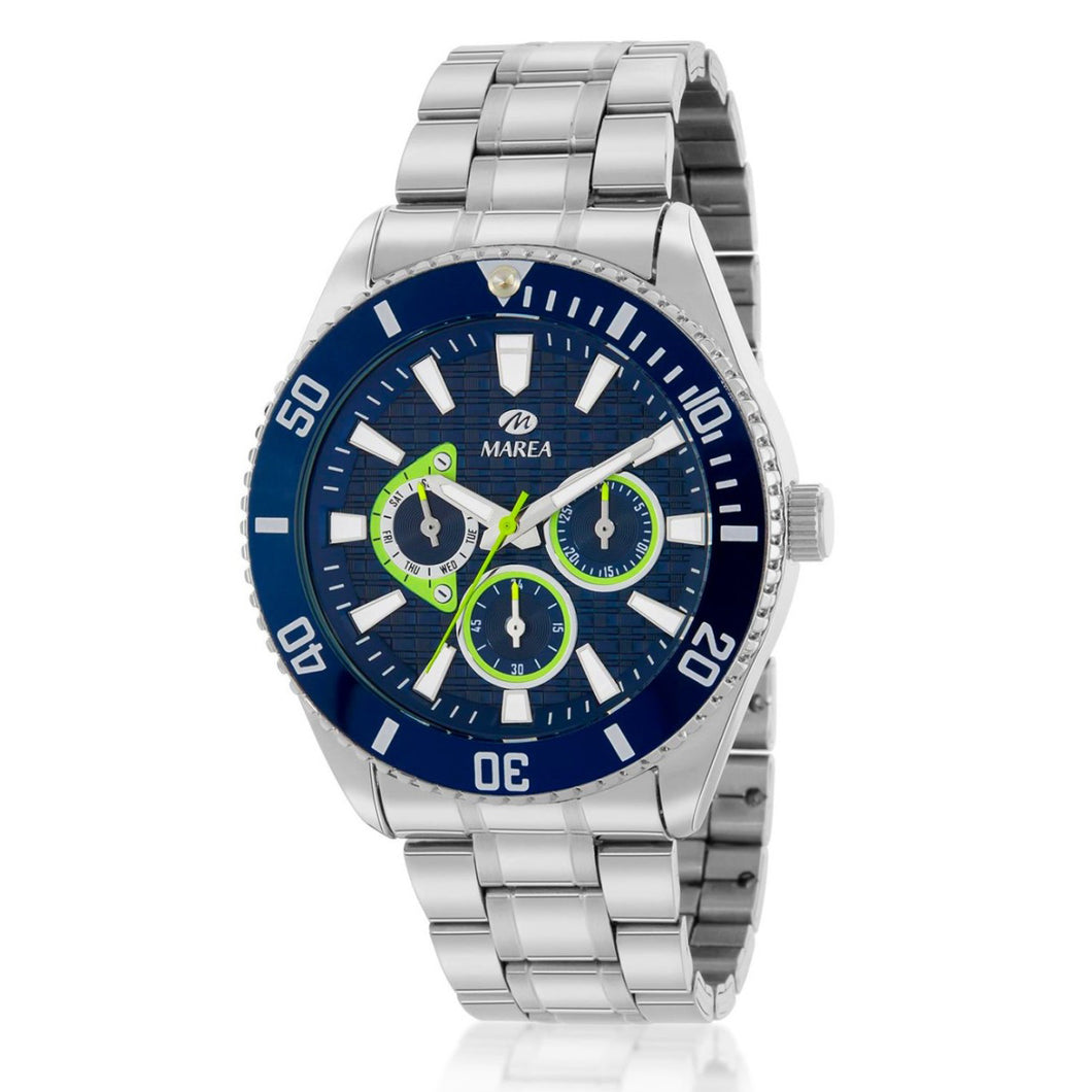 Orologio Multifunzione sportivo da uomo in Acciaio con Quadrante Blu ingrandito
