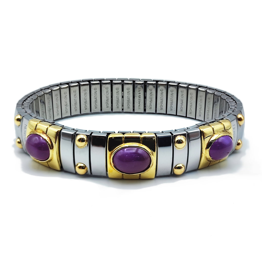 BXP/305/002 Nomination Bracciale Estensibile Donna in Acciaio e Oro 18kt con Ametista naturale