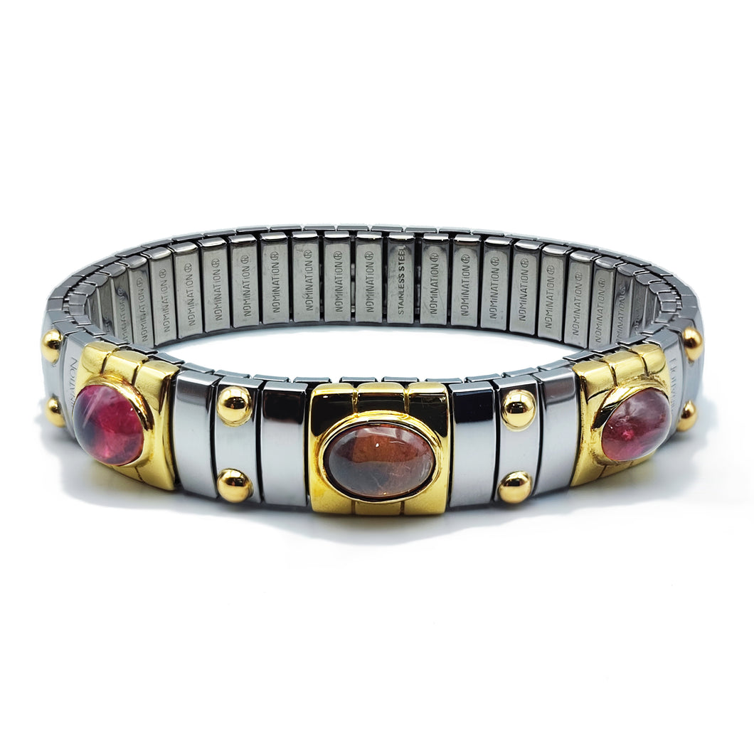 BXP/305 Nomination Bracciale Estensibile Donna in Acciaio e Oro 18KT con Pietre Dure