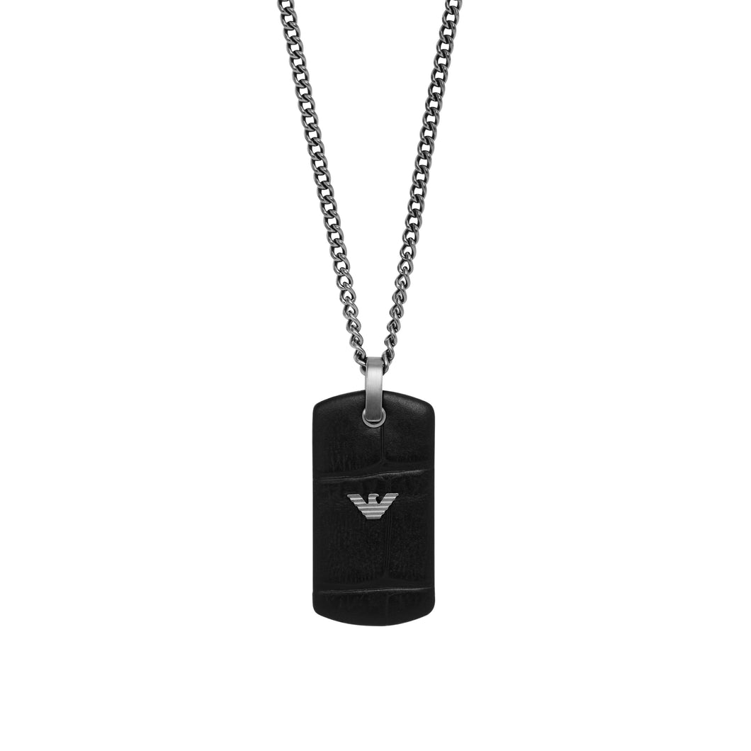 EGS2781060 EMPORIO ARMANI Gioielli - Collana da uomo con Piastrina in Acciaio brunito e Pelle