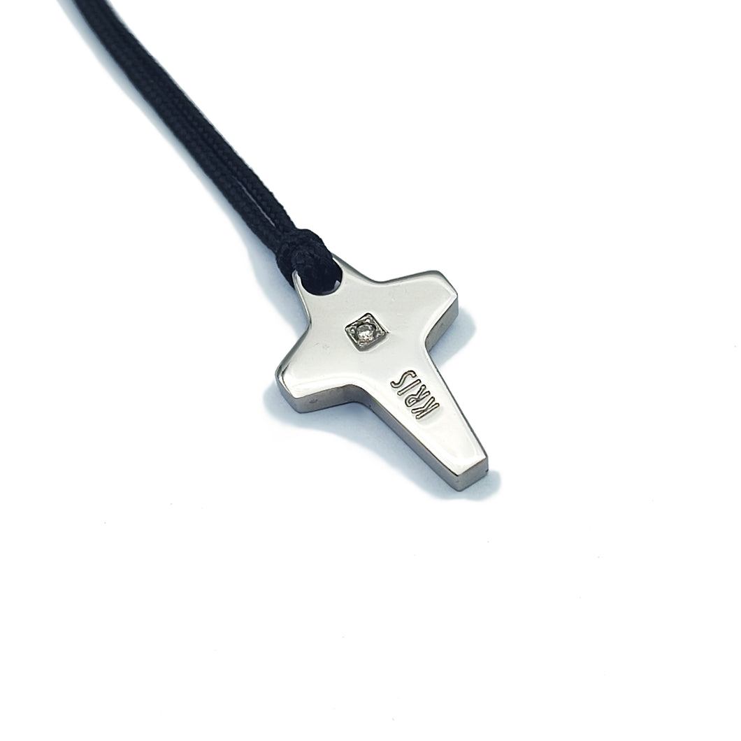 KRIS Collana Croce con Diamante in Acciaio e Cotone cerato HKRMDD