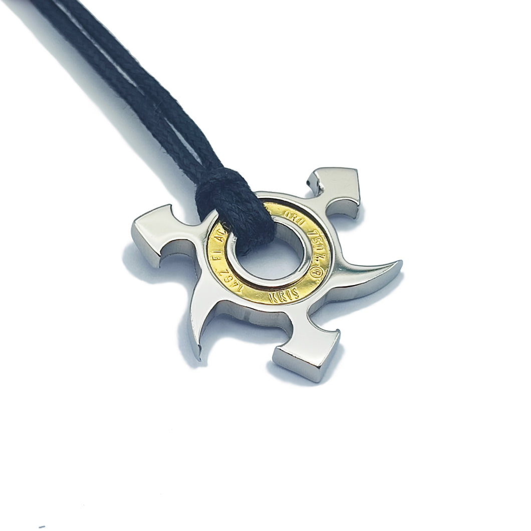KRIS Collana con Pendente Stella Ninja in Acciaio Oro e Cotone Cerato HSMMXO25