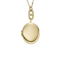 Carica l&#39;immagine nel visualizzatore di Gallery, Fossil JF04426710 Collana Donna con pendente Ovale con Scrigno in Acciaio Dorato con Cristalli
