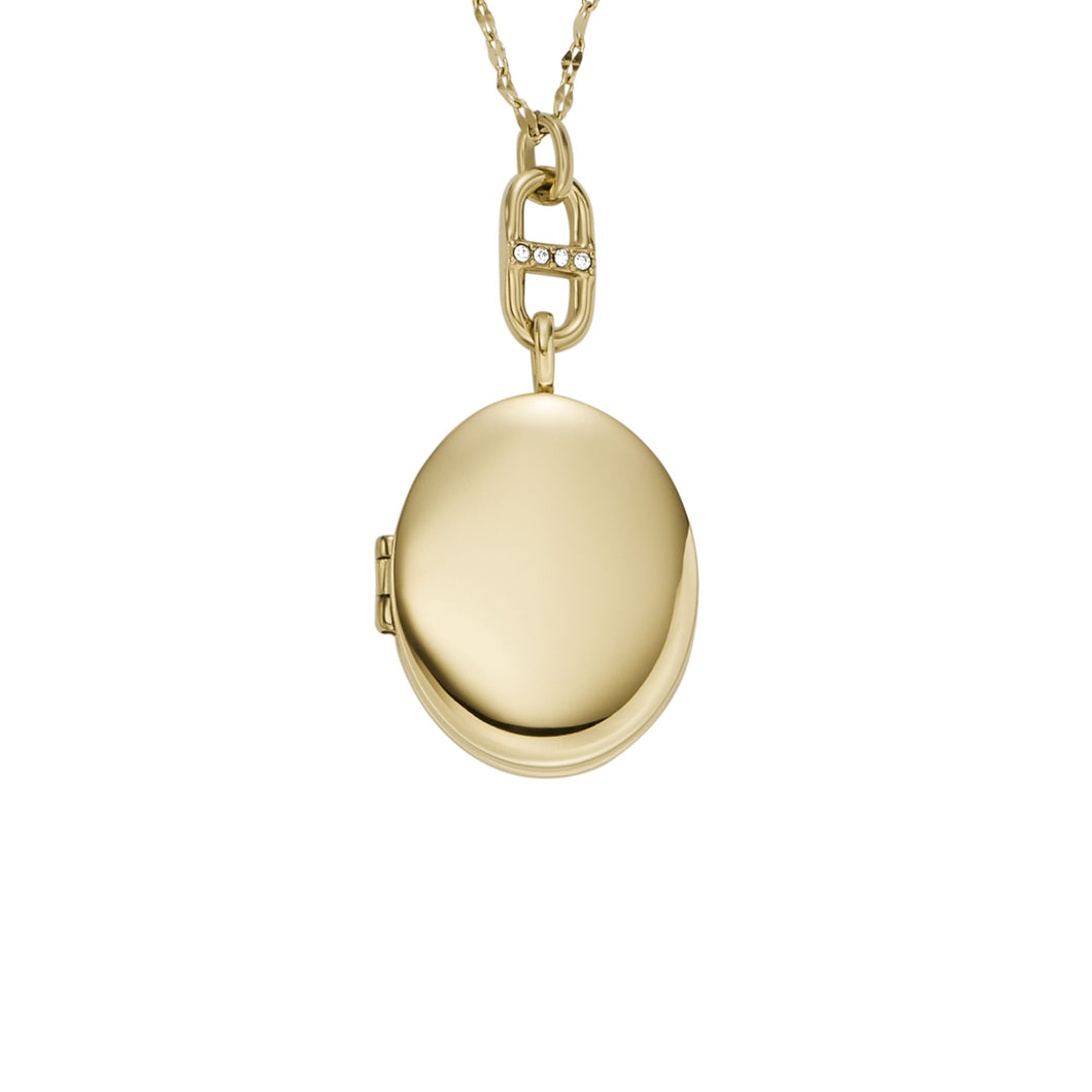 Fossil JF04426710 Collana Donna con pendente Ovale con Scrigno in Acciaio Dorato con Cristalli