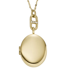 Carica l&#39;immagine nel visualizzatore di Gallery, Fossil JF04426710 Collana Donna con pendente Ovale con Scrigno in Acciaio Dorato con Cristalli
