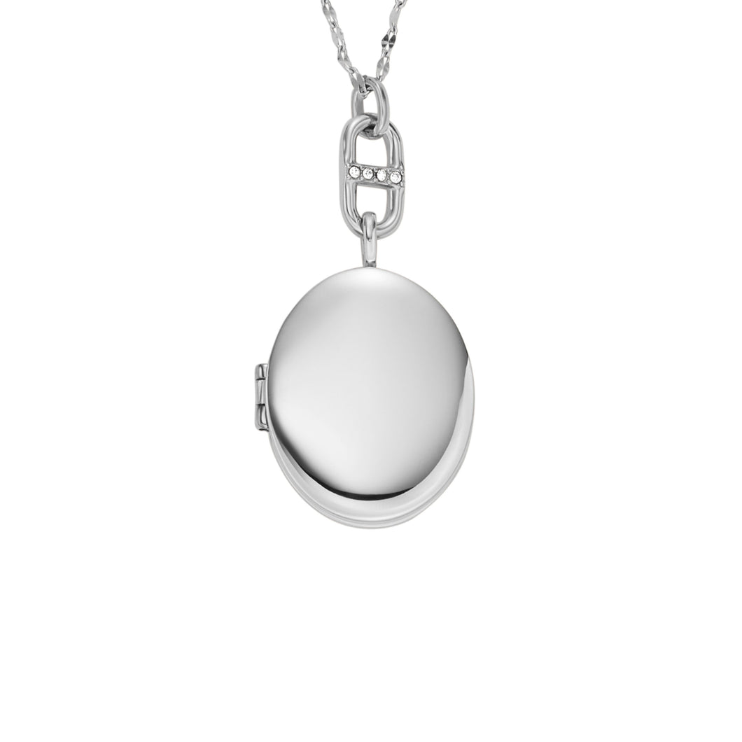 Fossil JF04427040 Collana Donna con pendente Ovale con Scrigno in Acciaio con Cristalli