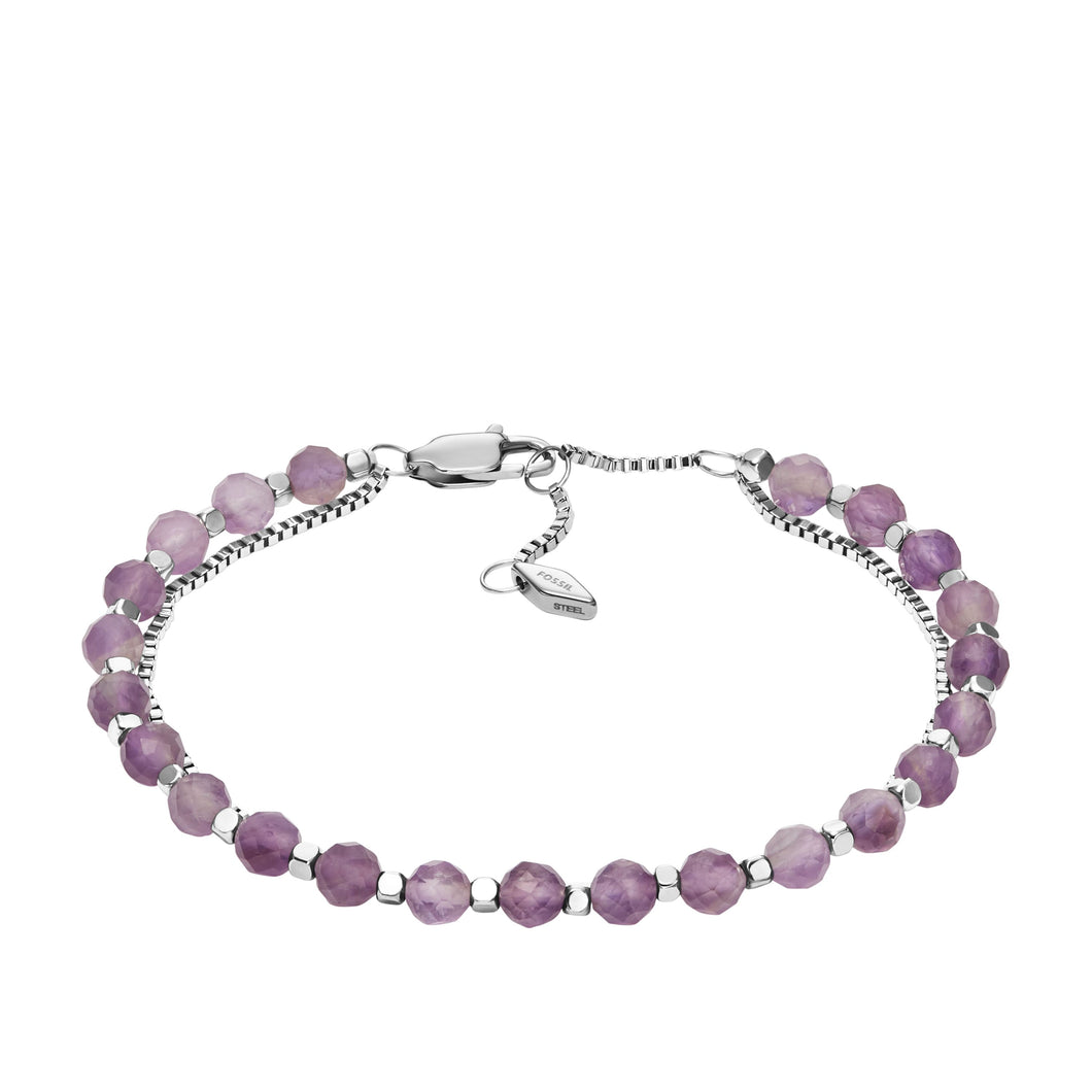 Fossil JF04685040 Bracciale Donna in Acciaio Multifilo Con Ametista Viola