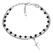 Carica l&#39;immagine nel visualizzatore di Gallery, JPBR0744B CESARE PACIOTTI Jewels Rosario a Bracciale con Spadino a due fili in Argento 925 e Onice
