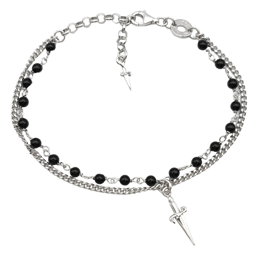 JPBR0744B CESARE PACIOTTI Jewels Rosario a Bracciale con Spadino a due fili in Argento 925 e Onice