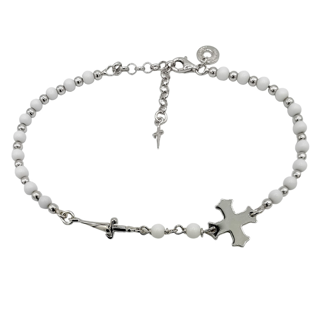 JPBR0843B CESARE PACIOTTI Jewels Rosario a Bracciale con Spadino e Croce in Argento 925 e Agata Bianca