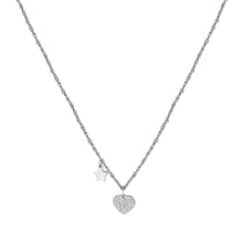 Carica l'immagine nel visualizzatore di Gallery, Collana con cuore di cristalli e piccola  stella lucida in Acciaio color Argento 
