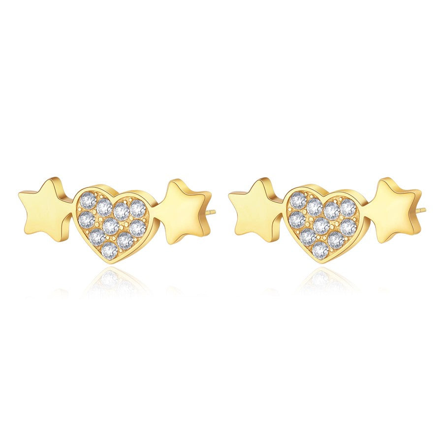 SAR31 Orecchini S'agapò AURORA in acciaio PVD Oro con cuore e stelle e cristalli crystal