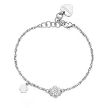 Carica l'immagine nel visualizzatore di Gallery, Bracciale con simbolo fiore in acciaio lucido e cristalli bianchi di sagapo gioielli

