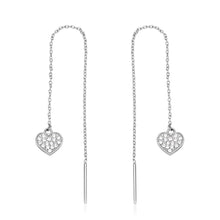 Carica l'immagine nel visualizzatore di Gallery, Orecchini Saliscendi di S'AGAPò Gioielli con pendente a forma di Cuore con Cristalli bianchi applicati. in Acciaio lucido color argento
