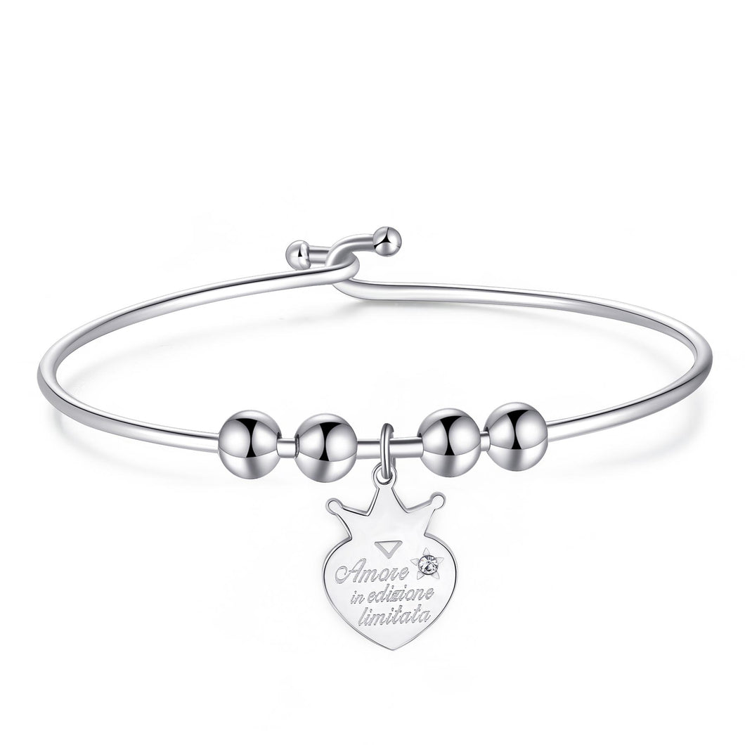SBM67 Bracciale S'AGAPò Amore in edizione Limitata con Charm a forma di Cuore coronato