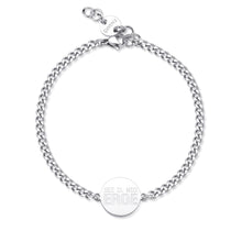 Carica l'immagine nel visualizzatore di Gallery, bracciale da uomo in acciaio con catenina a maglia grumetta sottile e targa tonda centrale con scritte dedicate al papà
