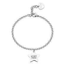 Carica l'immagine nel visualizzatore di Gallery, bracciale a catena in acciaio lucido con pendente a forma di stella con inciso MY BEST FRIEND
