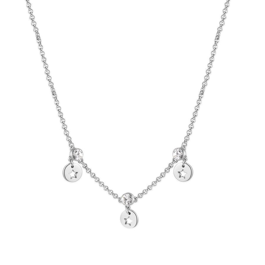 SCE07 Collana S'AGAPò LUCE in acciaio, cristalli crystal e pendenti a forma di stella