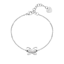 Carica l'immagine nel visualizzatore di Gallery, bracciale con farfalla traforata e pietra bianca in metallo bianco
