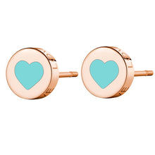 Carica l&#39;immagine nel visualizzatore di Gallery, SCK55 Orecchini S&#39;Agapò CLICK in acciaio, pvd Oro Rosa con stellina e smalto Celeste
