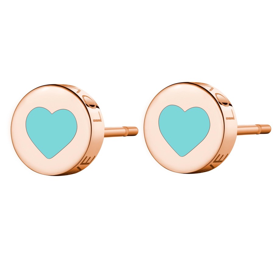 SCK55 Orecchini S'Agapò CLICK in acciaio, pvd Oro Rosa con stellina e smalto Celeste