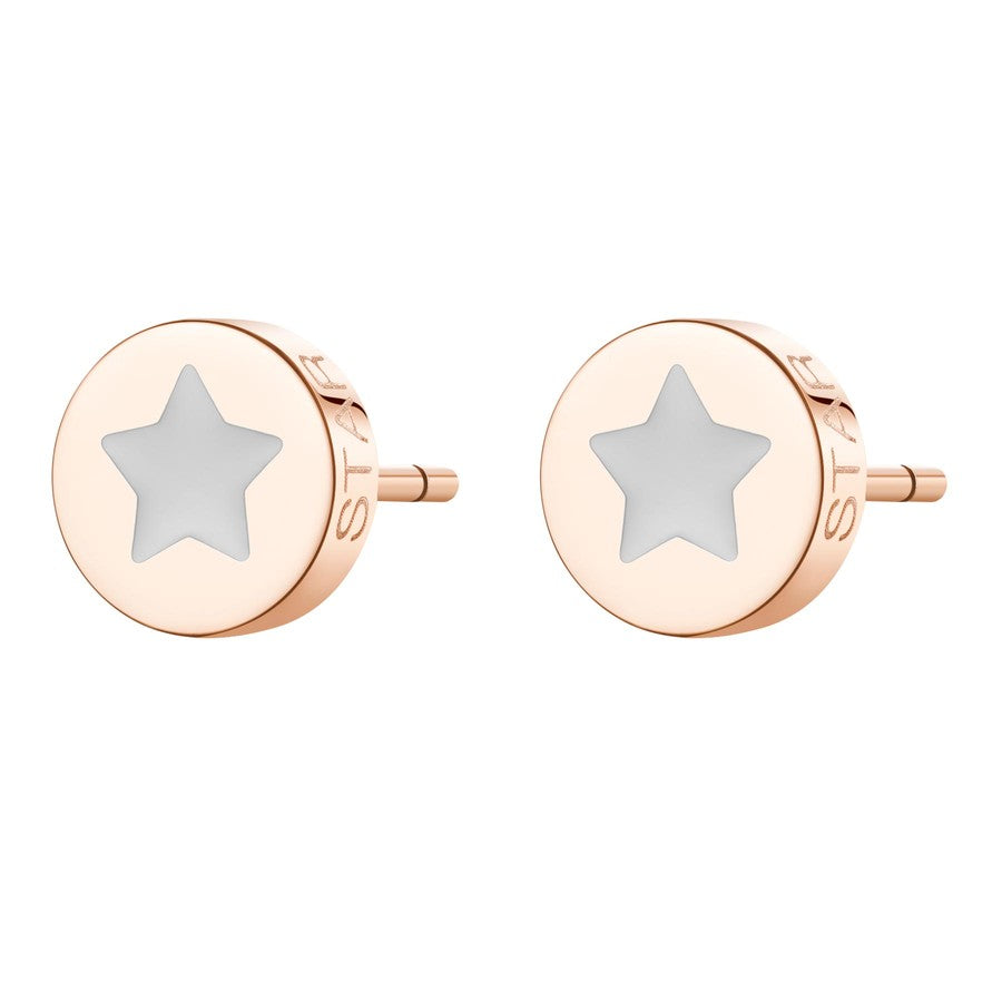 SCK59 Orecchini S'Agapò CLICK in acciaio, pvd oro rosa con stellina e smalto bianco