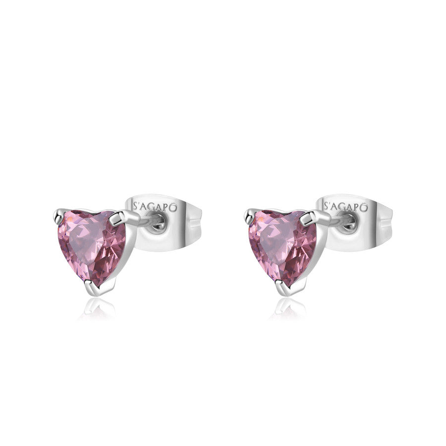 SDZ101 Orecchini S'AGAPò DAZZLY a forma di Cuore con Cristallo Rosa misura grande