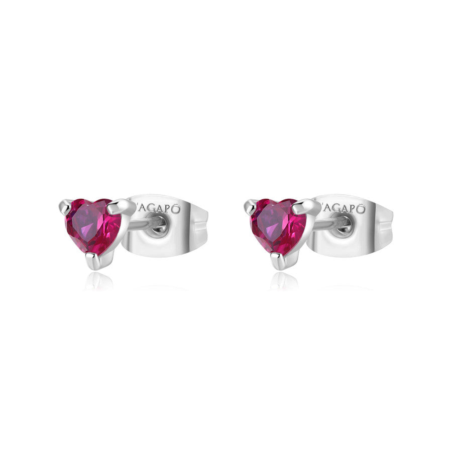 SDZ104 Orecchini S'AGAPò DAZZLY a forma di Cuore con Cristallo Ruby misura piccola
