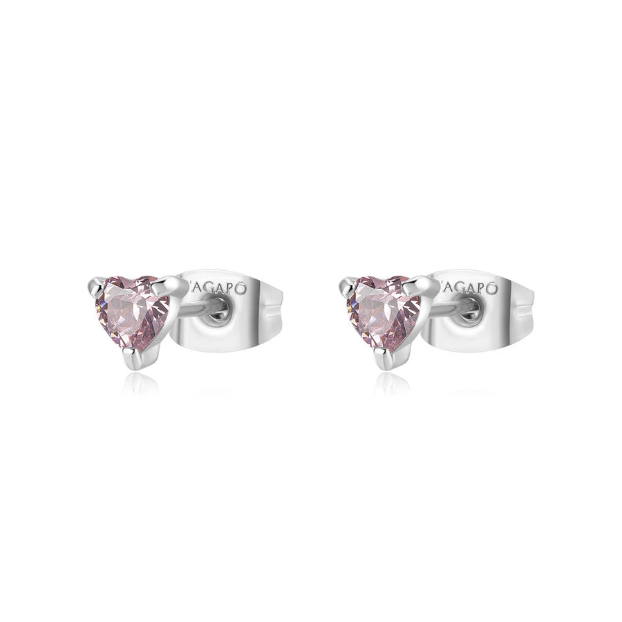 SDZ108 Orecchini S'AGAPò DAZZLY a forma di Cuore con Cristallo Rosa misura piccola