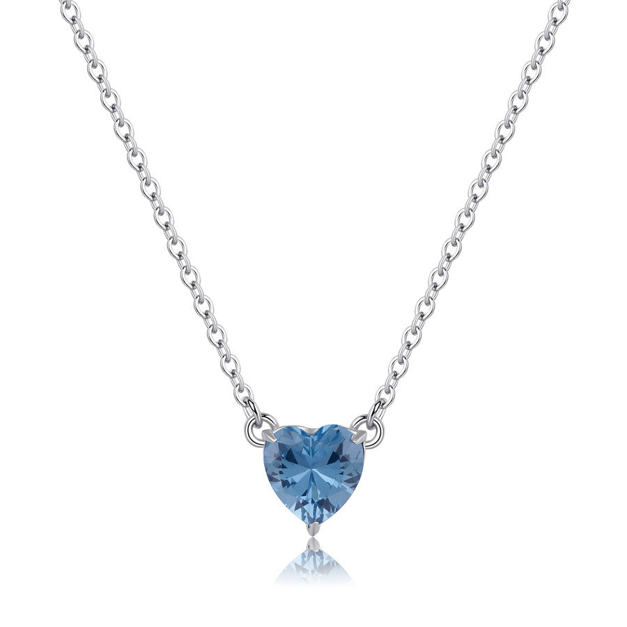 SDZ59 Collana SAGAPO Dazzly in acciaio con Zircone Azzurro Acquamarina a forma di Cuore