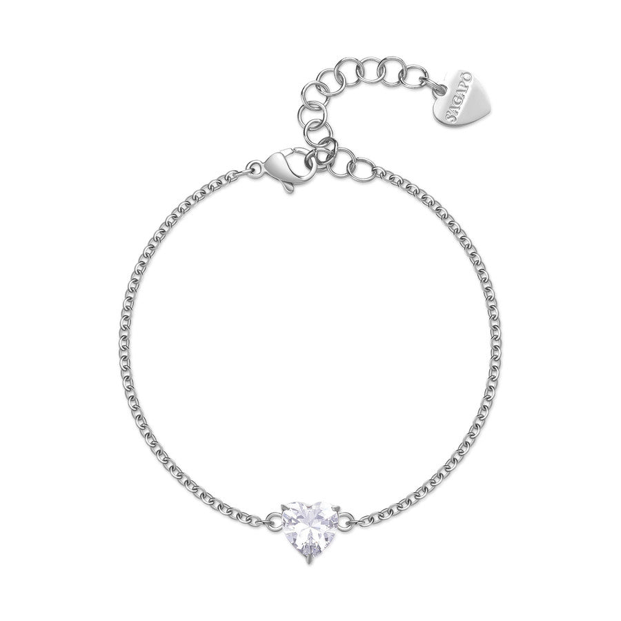 SDZ67 Bracciale SAGAPO Dazzly in acciaio con centrale in Cubic Zirconia a forma di cuore