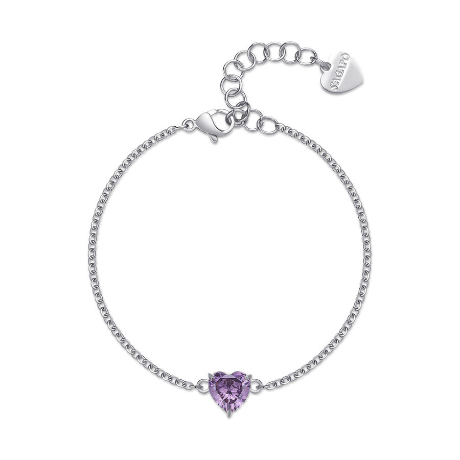 SDZ68 Bracciale SAGAPO Dazzly in acciaio con centrale in Cubic Zirconia Violet a forma di cuore