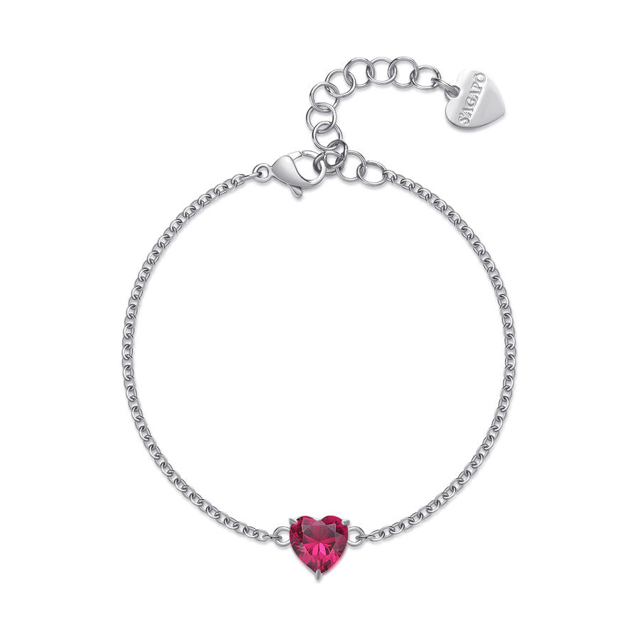 SDZ69 Bracciale SAGAPO Dazzly in acciaio con centrale in cubic zirconia Rosso Ruby a forma di cuore