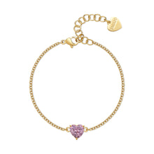 Carica l&#39;immagine nel visualizzatore di Gallery, SDZ72 Bracciale SAGAPO Dazzly in acciaio pvd oro con Zircone Rosa centrale a forma di cuore
